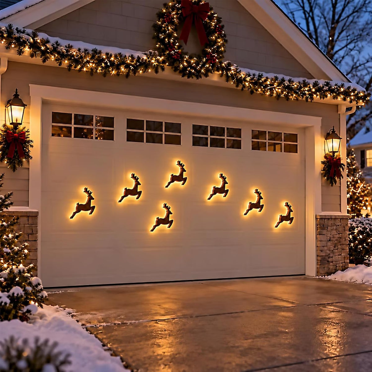 Wooden Christmas Wall Decorations, 7-Piece LED Illuminated Holiday Sign, Rustic Festive Christmas Lighting for Home, Living Room, and Winter Party Decor
