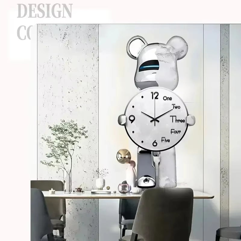 Large Bear Wall Clocks Creativebear Wall Clock Aesthetic Giant Wall-Clock Luxury Living Room Decoration Dining Room Ornament