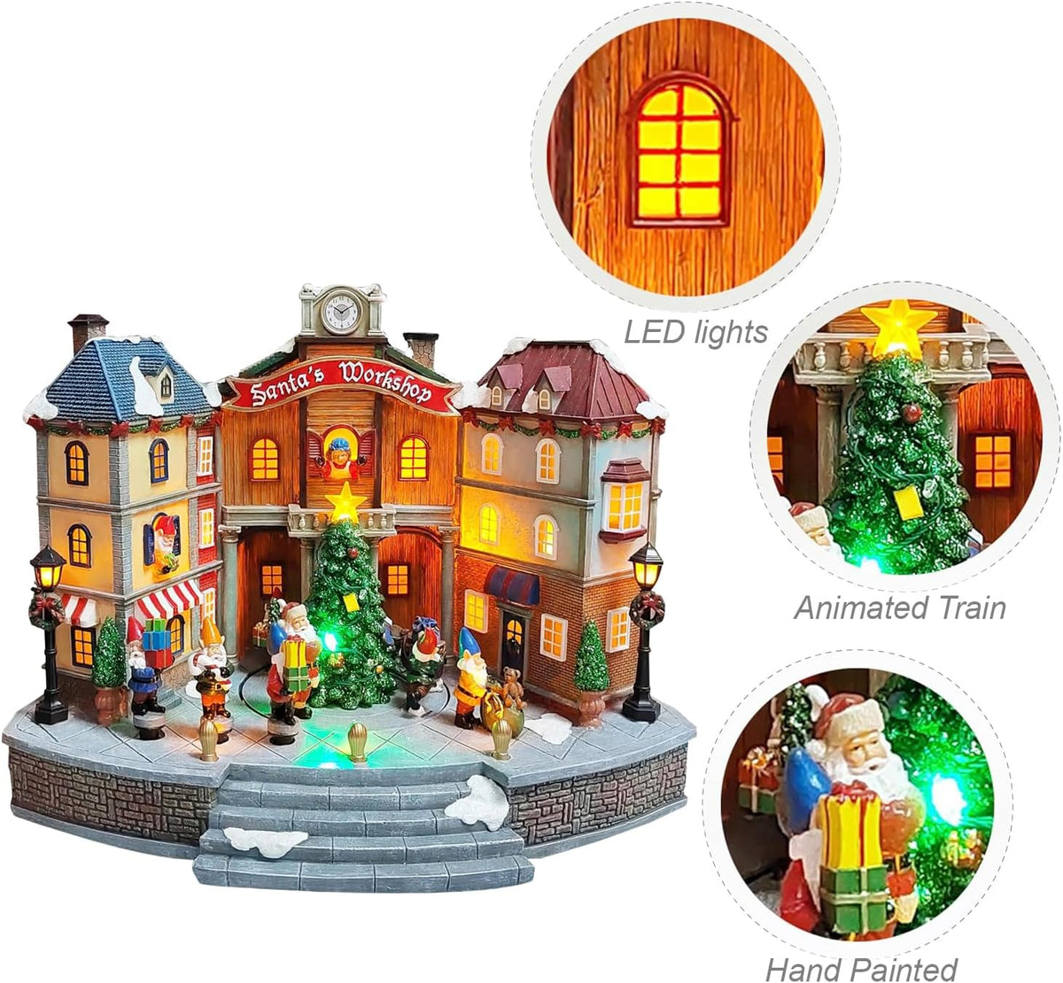 Animated Santa’S Workshop Town Center 10.83” LED Lights, Moving Christmas Tree, 8 Classic Carols, Power Adapter Included Hand-Painted Polyresin Christmas Village