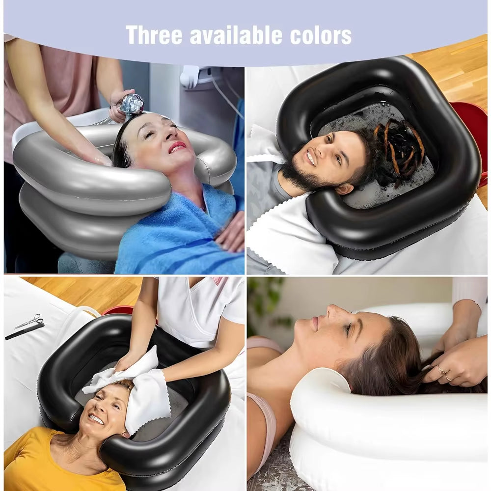 Portable PVC Inflatable Shampoo Wash Basin for Bedridden Elderly Patients Hair Washing Bowl with Drain Hole and Neck Support
