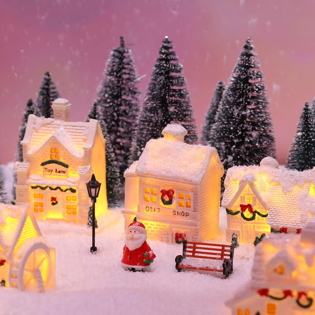 24 Pcs Christmas Houses Village Set with Lights, White, Cute