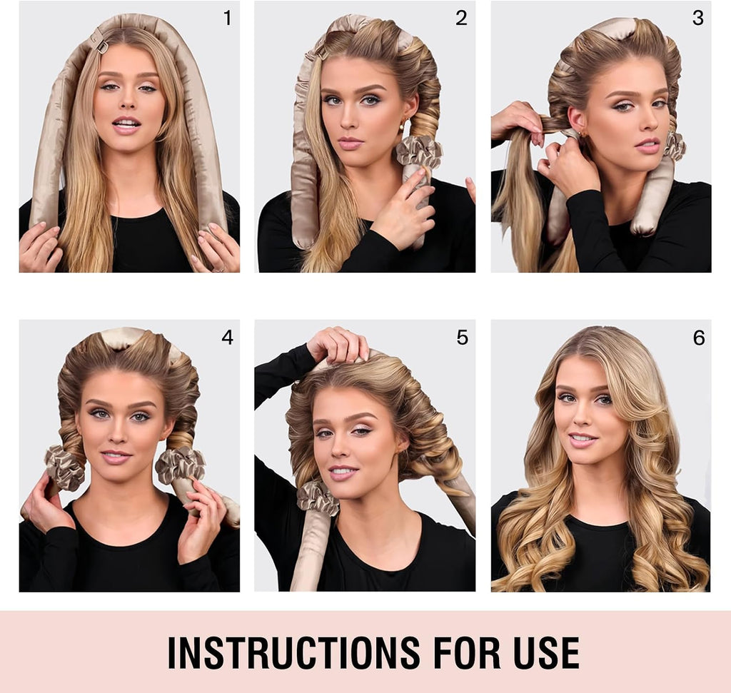 Jumbo Heatless Hair Curler Set-Satin Heatless Curls Overnight, Jumbo Curling Rod Headband, No Heat Curlers to Sleep in (Brown)