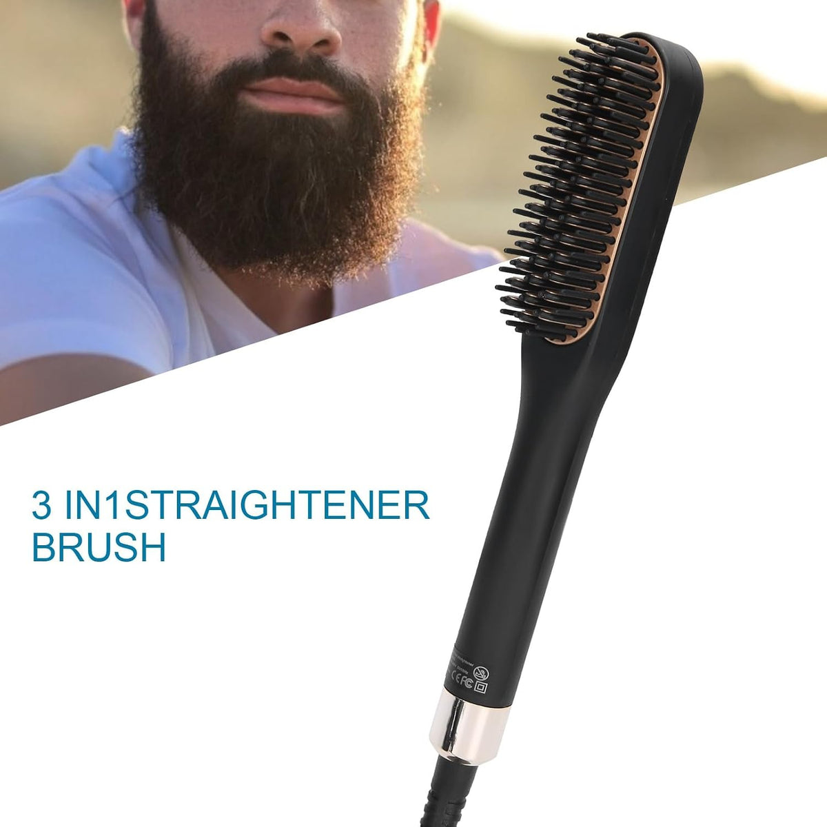 Beard Straightener, Heated Hair Straightening Brush with with 3 Adjustable Temps, Electric Beard Straightening Comb, Beard Comb, Multifunctional Beard Straightener Brush Unique Gifts for Men Women