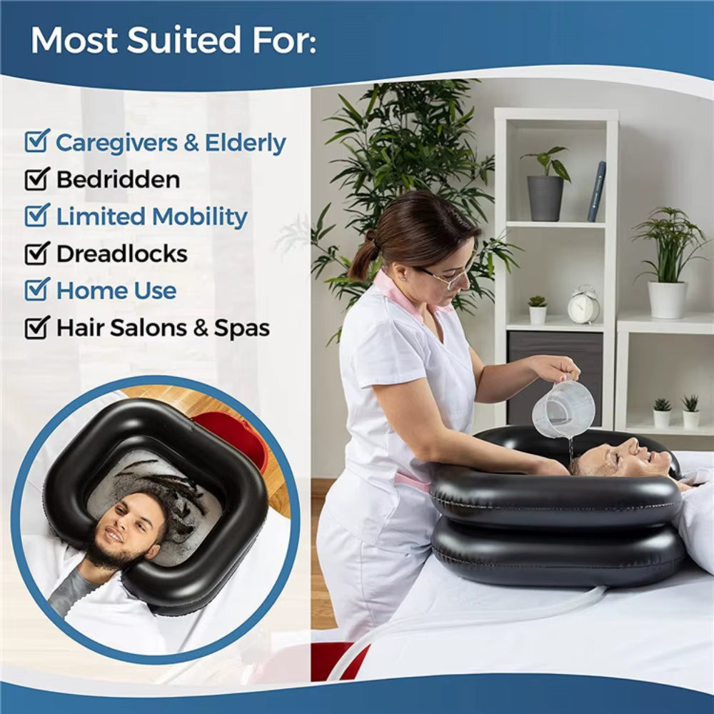 Portable PVC Inflatable Shampoo Wash Basin for Bedridden Elderly Patients Hair Washing Bowl with Drain Hole and Neck Support