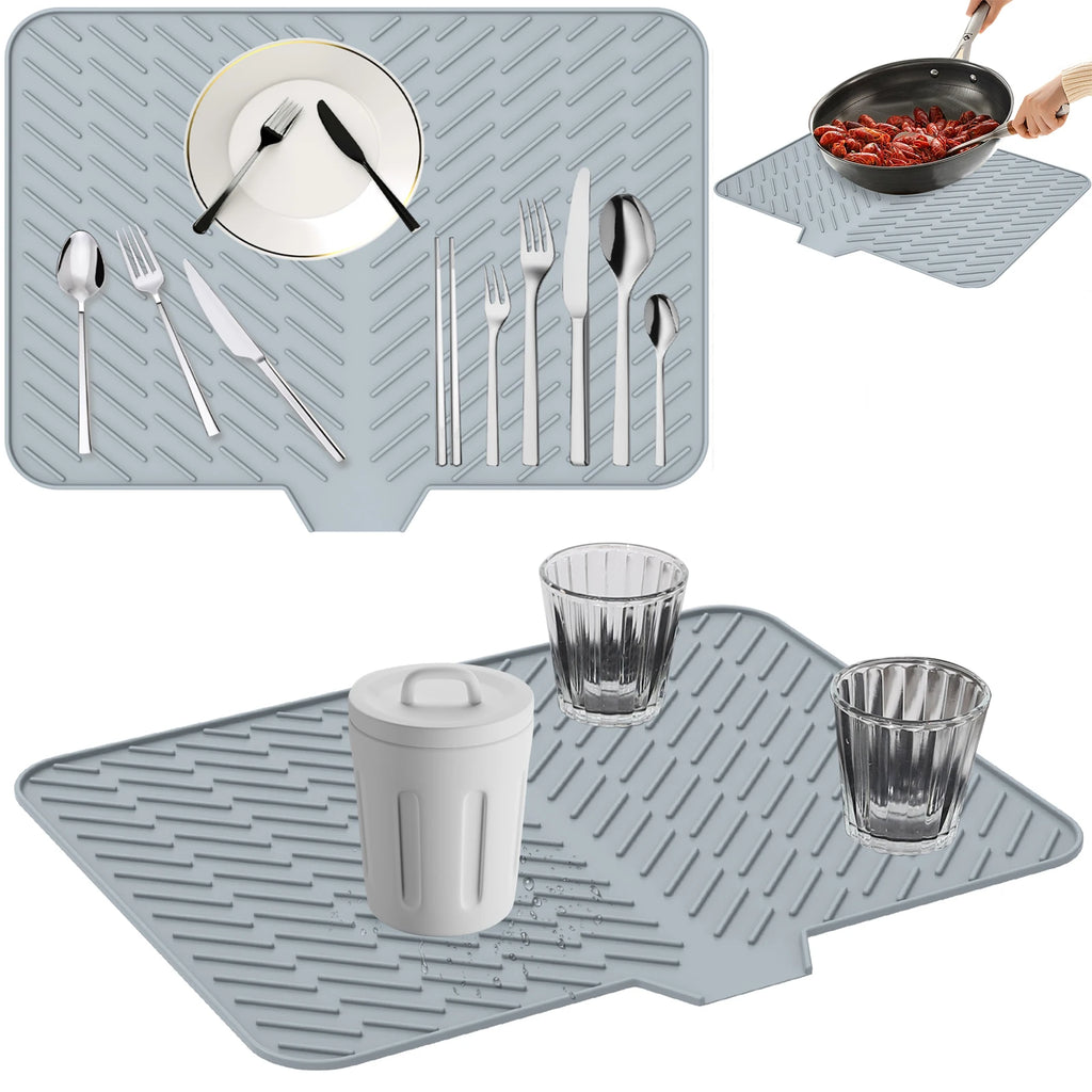 Dish Drying Mat-Silicone Drying Pad Kitchen Counter Dining-Table Non-Slip Drain Pad Anti-Scald Pot Cup Pad Kitchen Counter Tools