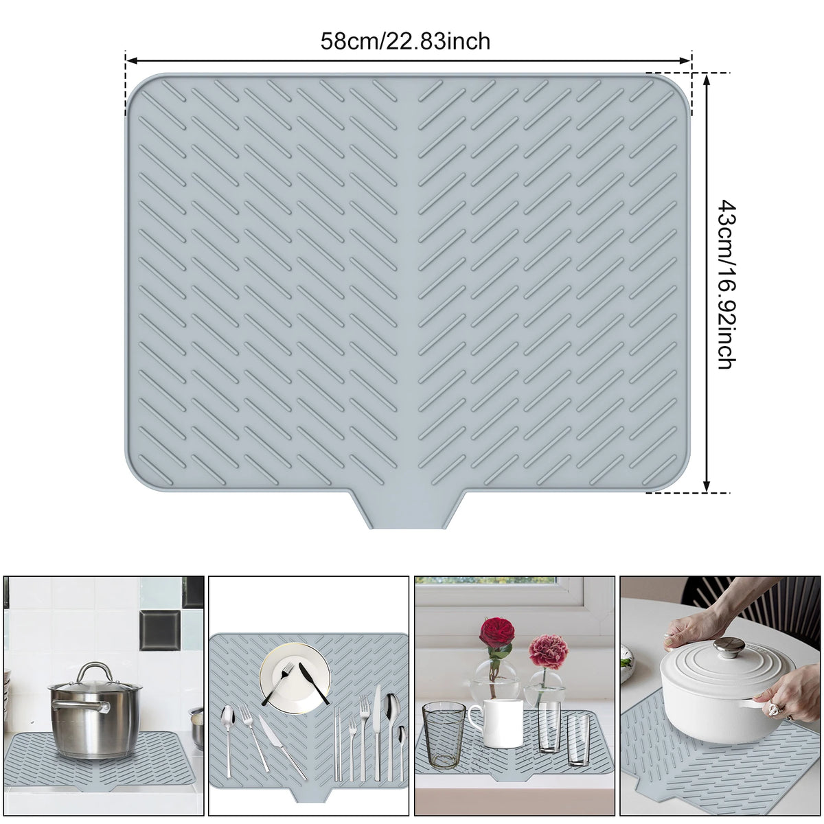 Dish Drying Mat-Silicone Drying Pad Kitchen Counter Dining-Table Non-Slip Drain Pad Anti-Scald Pot Cup Pad Kitchen Counter Tools