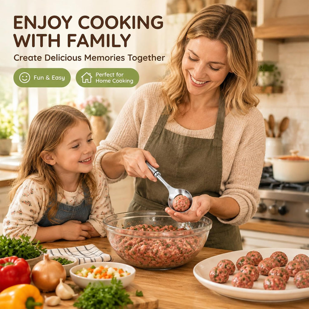 Meatball Maker 2027 New Stainless Steel, Meatball Maker Spoon with Hole, Meatball Shaper Tool, Easy Meatball Scoop for Quick and Even Meatballs, for Kitchen, Bar,Restaurant