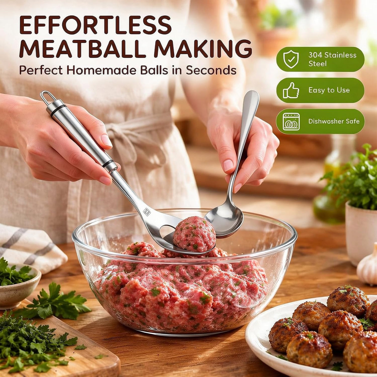 Meatball Maker 2027 New Stainless Steel, Meatball Maker Spoon with Hole, Meatball Shaper Tool, Easy Meatball Scoop for Quick and Even Meatballs, for Kitchen, Bar,Restaurant