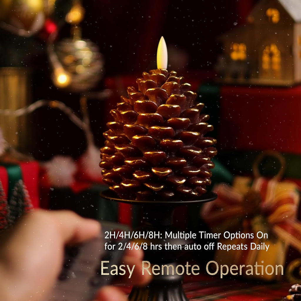 Pine Cone Flameless Candles with 2 to 8 Hour Timer, Battery Operated,2 Pcs
