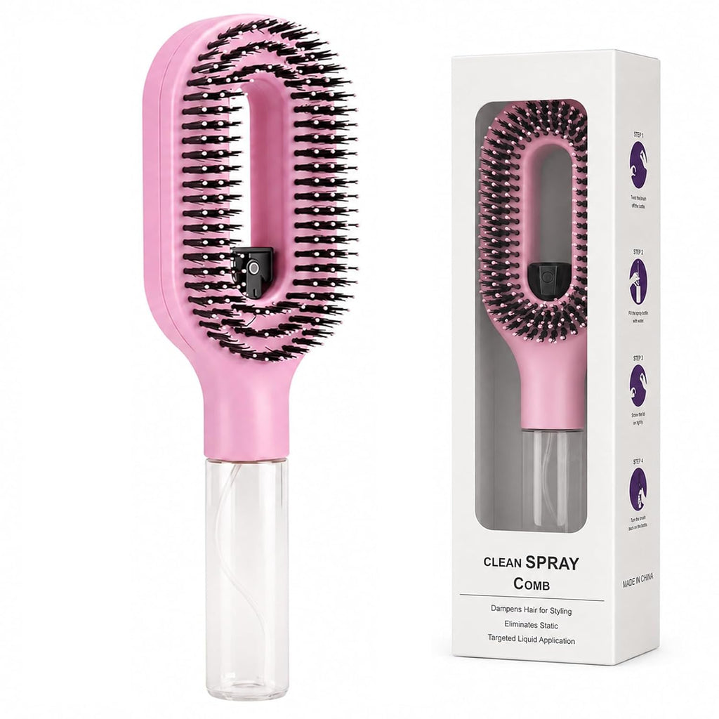Hair Brush with Water Spray, 2-In-1 Detangling Brush for Curly Hair, Pink