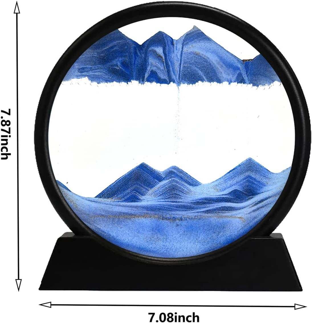 3D Dynamic Sand Art Liquid Motion, Moving Sand Art Picture round Glass 3D Deep Sea Sandscape in Motion Display Flowing Sand Painting Relaxing Desk Toys (Blue, 7'')