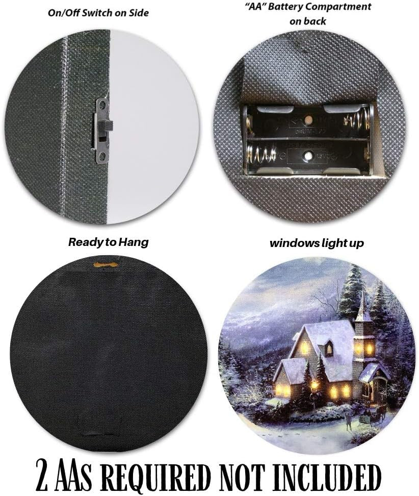 LED Lighted Church Christmas Canvas Wall Art, Winter Woodland Snowy Forest Print, Country Church Holiday Decor, Battery Operated Light up Christmas Wall Picture, 11.75 X 15.75 Inch