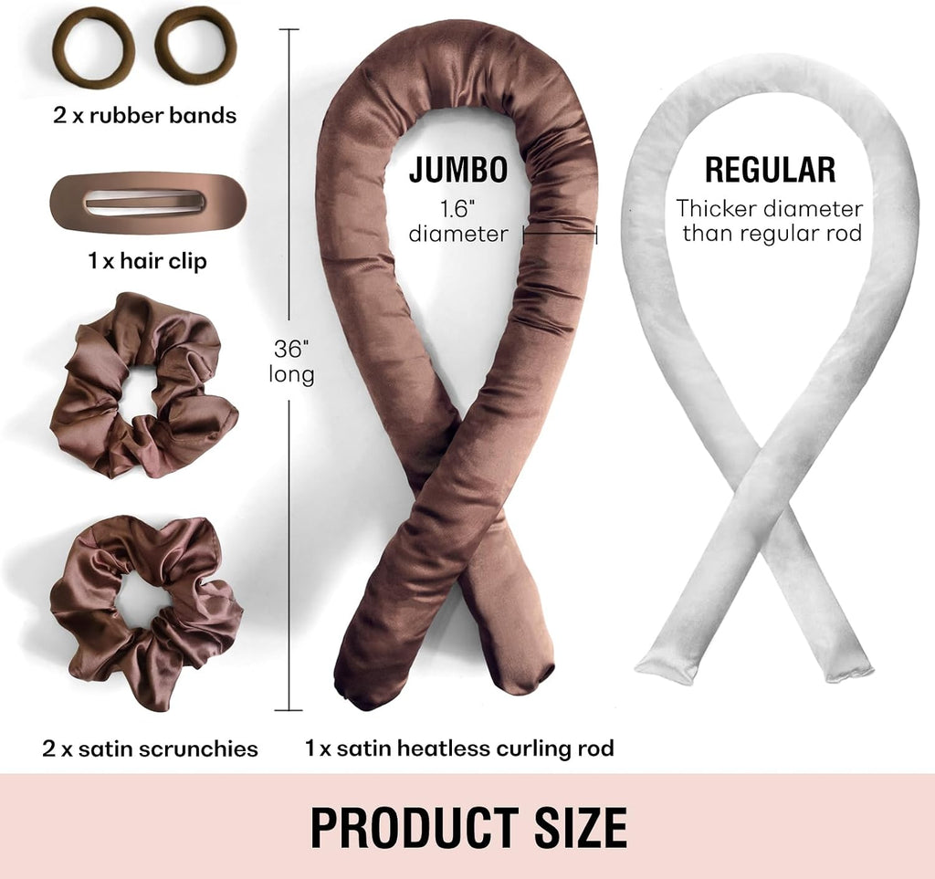 Jumbo Heatless Hair Curler Set-Satin Heatless Curls Overnight, Jumbo Curling Rod Headband, No Heat Curlers to Sleep in (Brown)