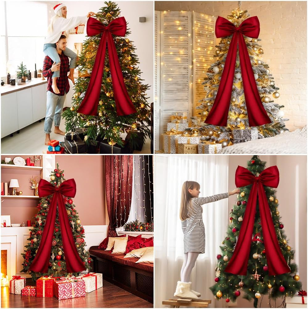 Extra Large Christmas Tree Topper Bow Wine Red Satin Bow Decoration