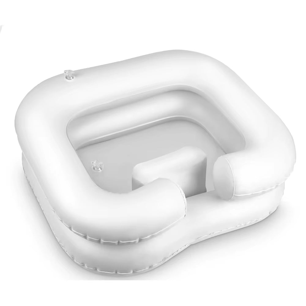 Portable PVC Inflatable Shampoo Wash Basin for Bedridden Elderly Patients Hair Washing Bowl with Drain Hole and Neck Support