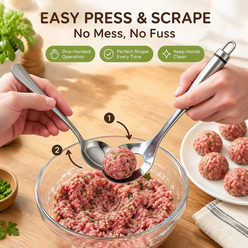 Meatball Maker 2027 New Stainless Steel, Meatball Maker Spoon with Hole, Meatball Shaper Tool, Easy Meatball Scoop for Quick and Even Meatballs, for Kitchen, Bar,Restaurant