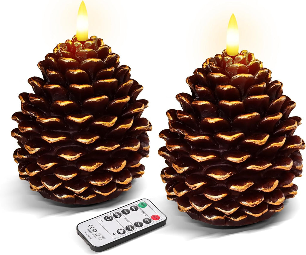 Pine Cone Flameless Candles with 2 to 8 Hour Timer, Battery Operated,2 Pcs