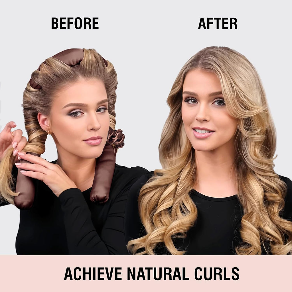 Jumbo Heatless Hair Curler Set-Satin Heatless Curls Overnight, Jumbo Curling Rod Headband, No Heat Curlers to Sleep in (Brown)