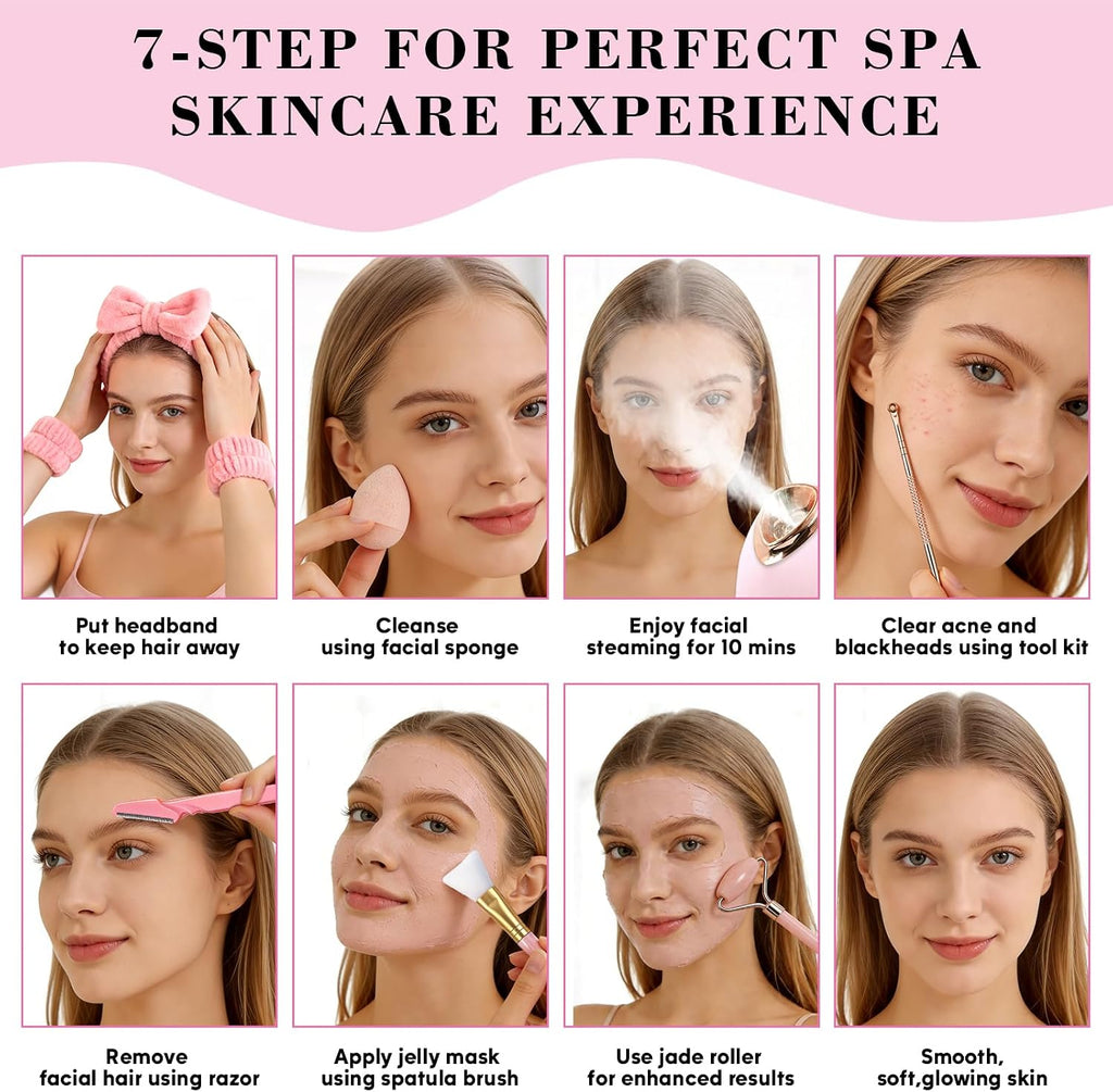Facial Steamer Spa Kit with 17 Skin Care Tools, Nano Ionic Face Steamer for Deep Cleaning Unclogs Pores, Warm Mist Humidifier Steamer for Face Home Sauna SPA, Self Care Gifts for Women