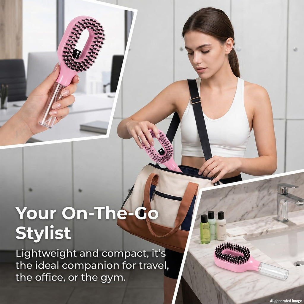 Hair Brush with Water Spray, 2-In-1 Detangling Brush for Curly Hair, Pink