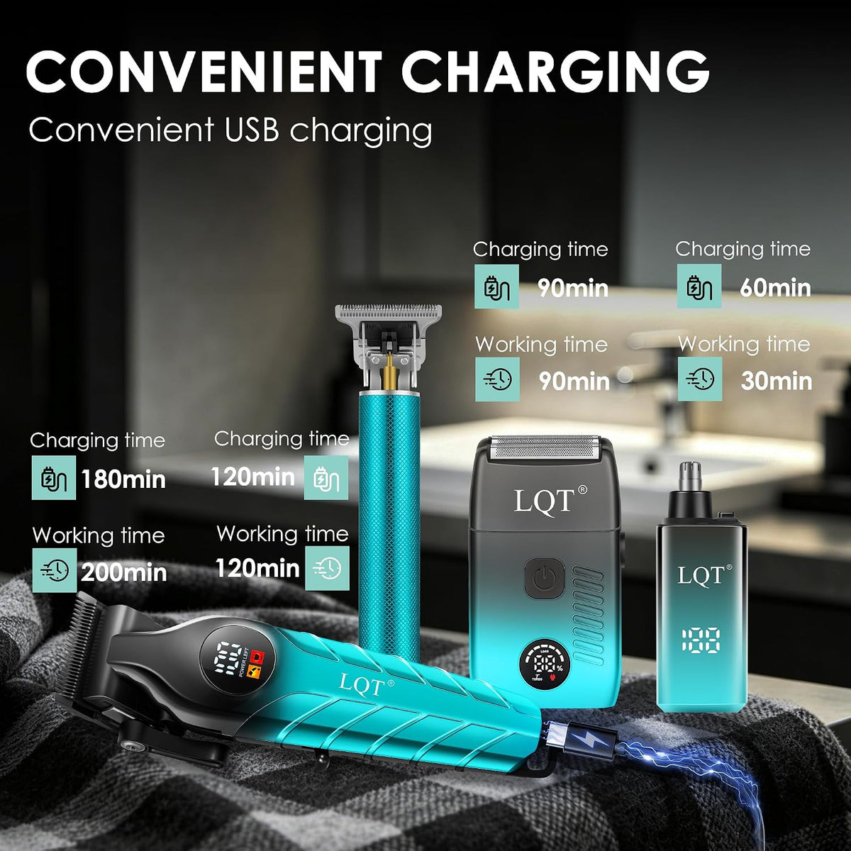 Men'S Professional Cordless Hair Clippers & Trimmer Kit