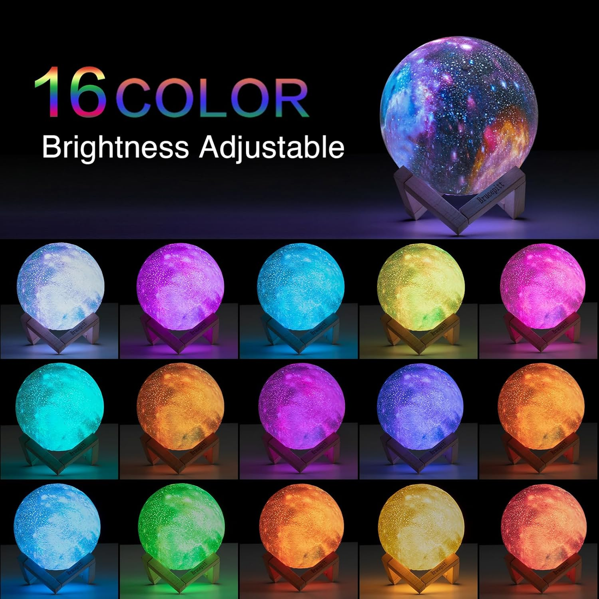 3D Galaxy Moon Lamp – 16 Colors with Timer