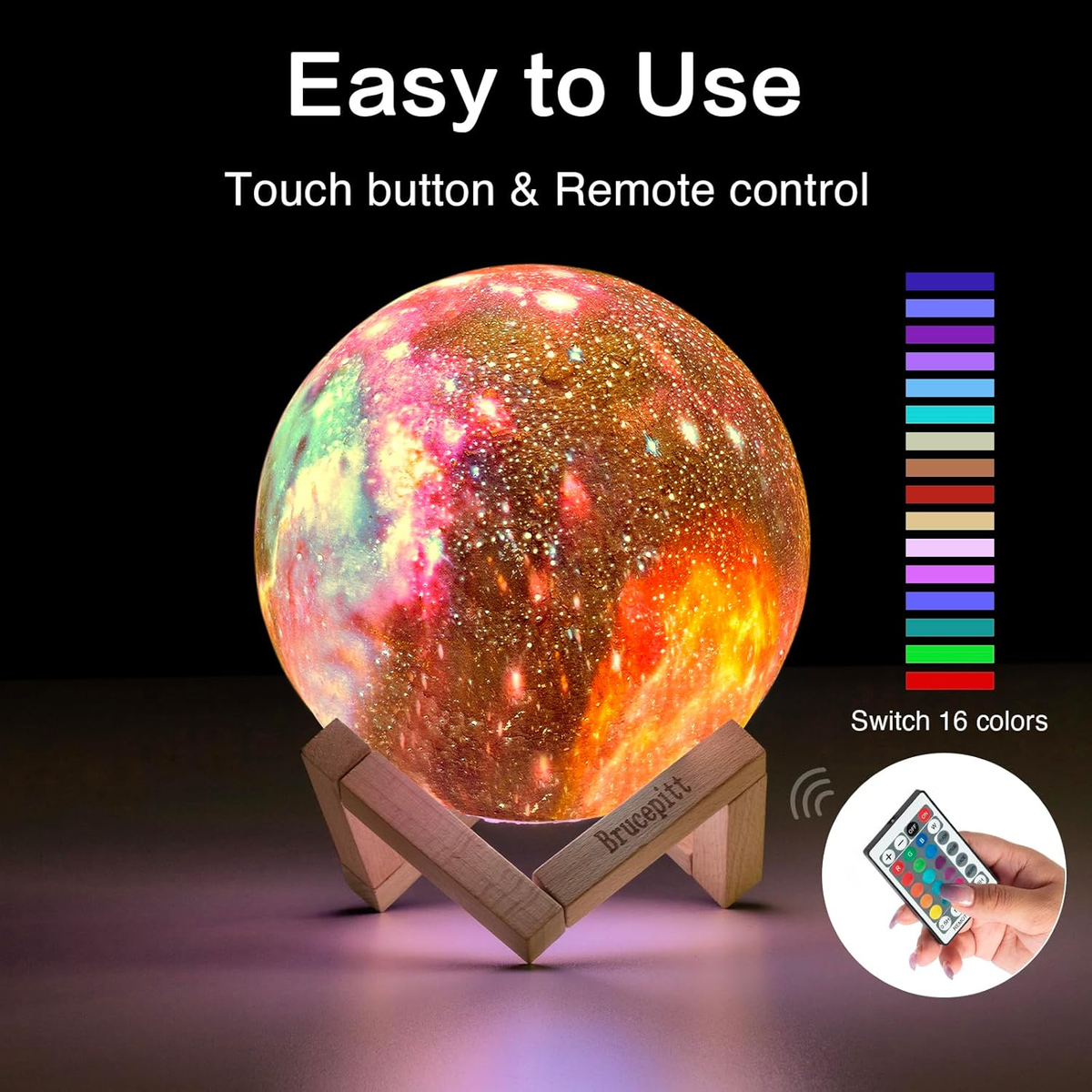 3D Galaxy Moon Lamp – 16 Colors with Timer