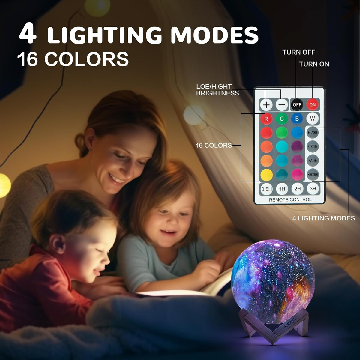 3D Galaxy Moon Lamp – 16 Colors with Timer