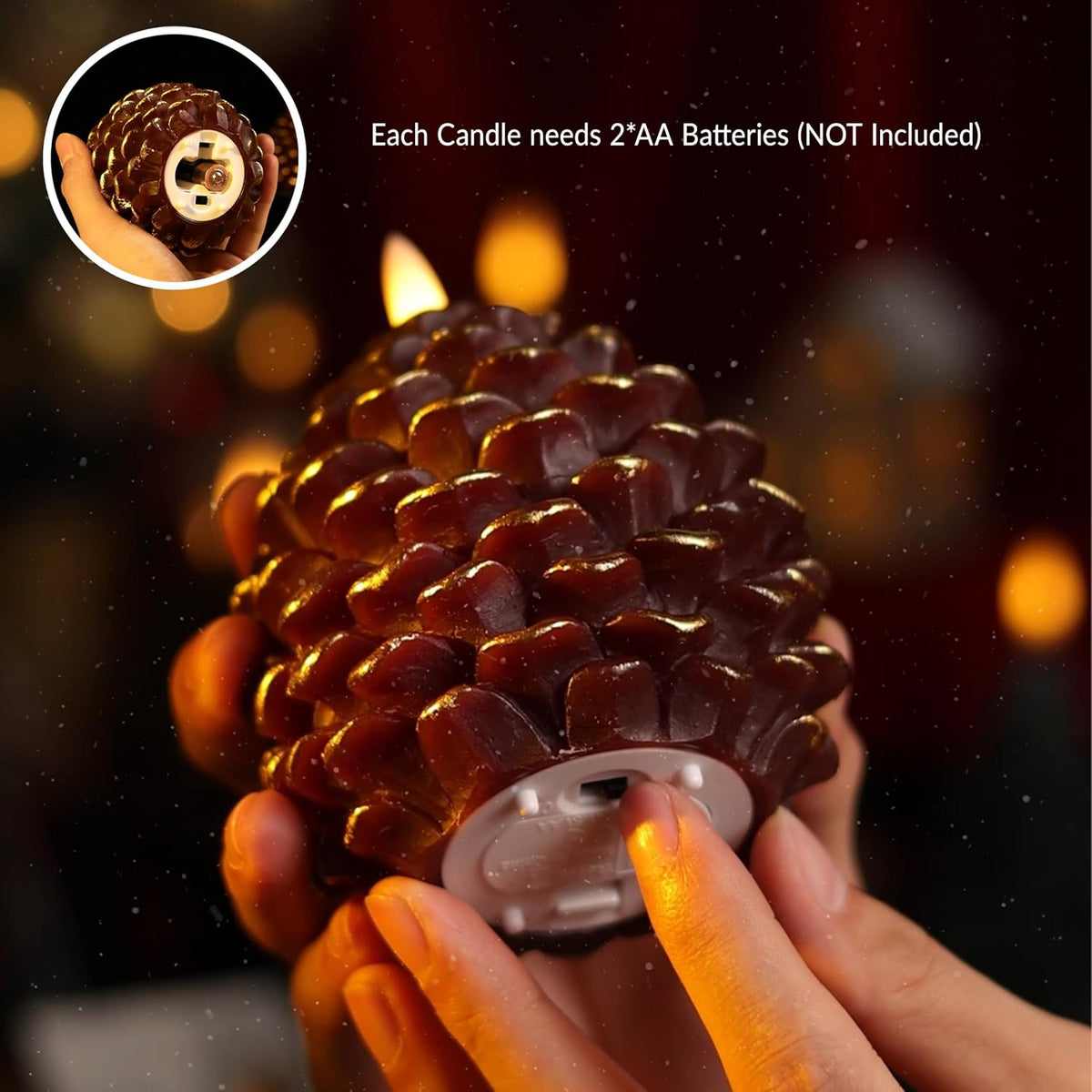 Pine Cone Flameless Candles with 2 to 8 Hour Timer, Battery Operated,2 Pcs