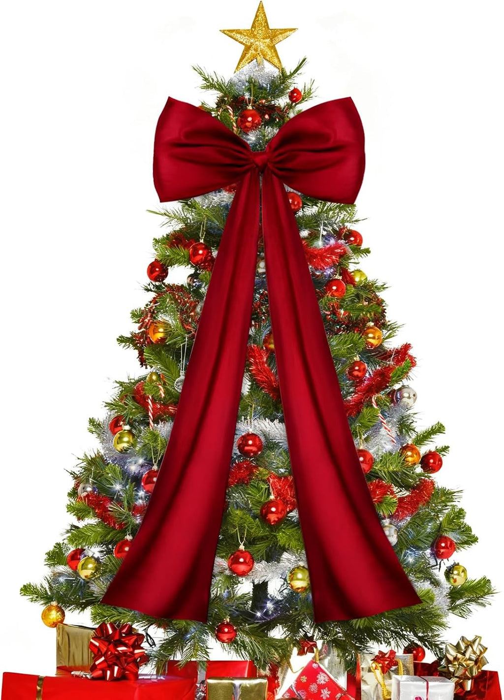Extra Large Christmas Tree Topper Bow Wine Red Satin Bow Decoration