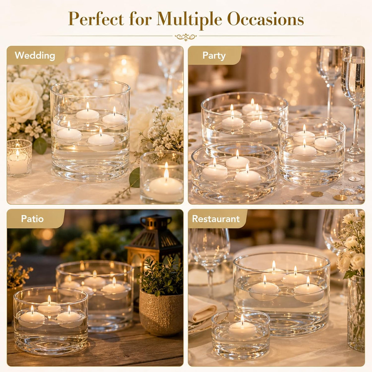 White floating candles for home decor and dinner parties