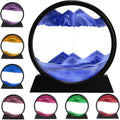 3D Dynamic Sand Art Liquid Motion, Moving Sand Art Picture round Glass 3D Deep Sea Sandscape in Motion Display Flowing Sand Painting Relaxing Desk Toys (Blue, 7'')