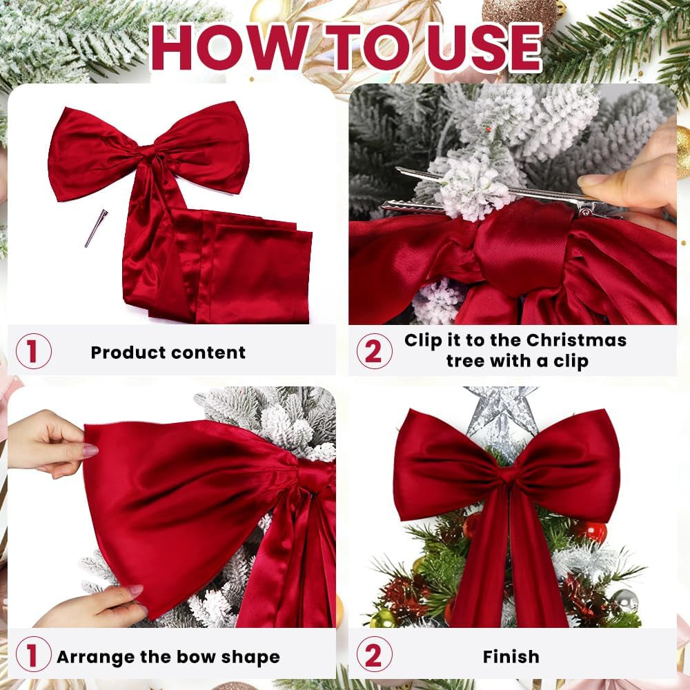 Extra Large Christmas Tree Topper Bow Wine Red Satin Bow Decoration