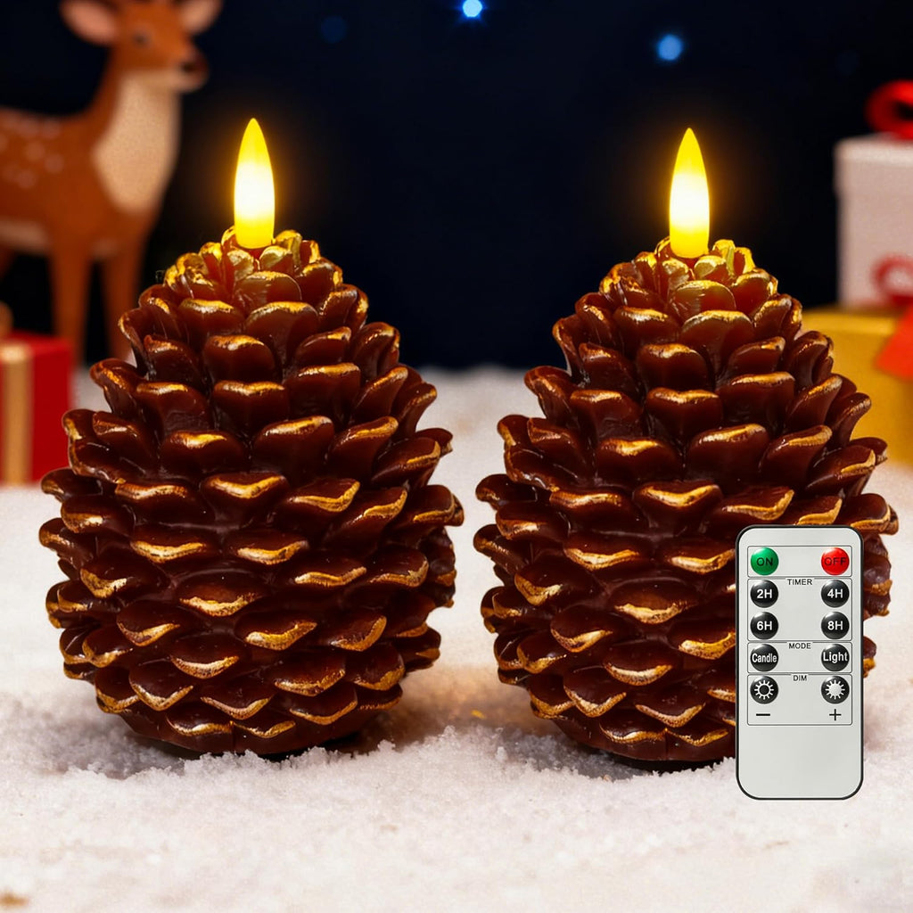 Pine Cone Flameless Candles with 2 to 8 Hour Timer, Battery Operated,2 Pcs