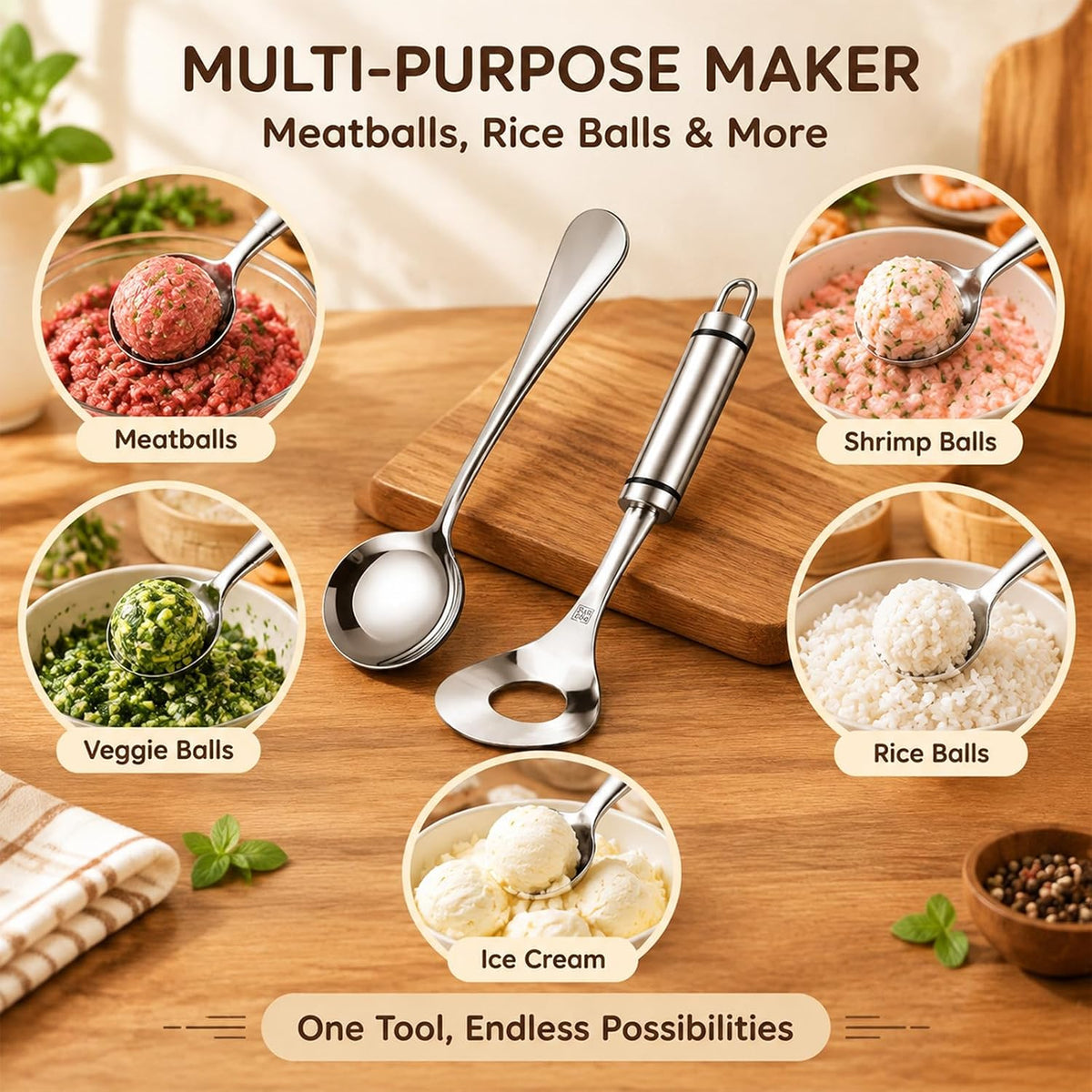 Meatball Maker 2027 New Stainless Steel, Meatball Maker Spoon with Hole, Meatball Shaper Tool, Easy Meatball Scoop for Quick and Even Meatballs, for Kitchen, Bar,Restaurant