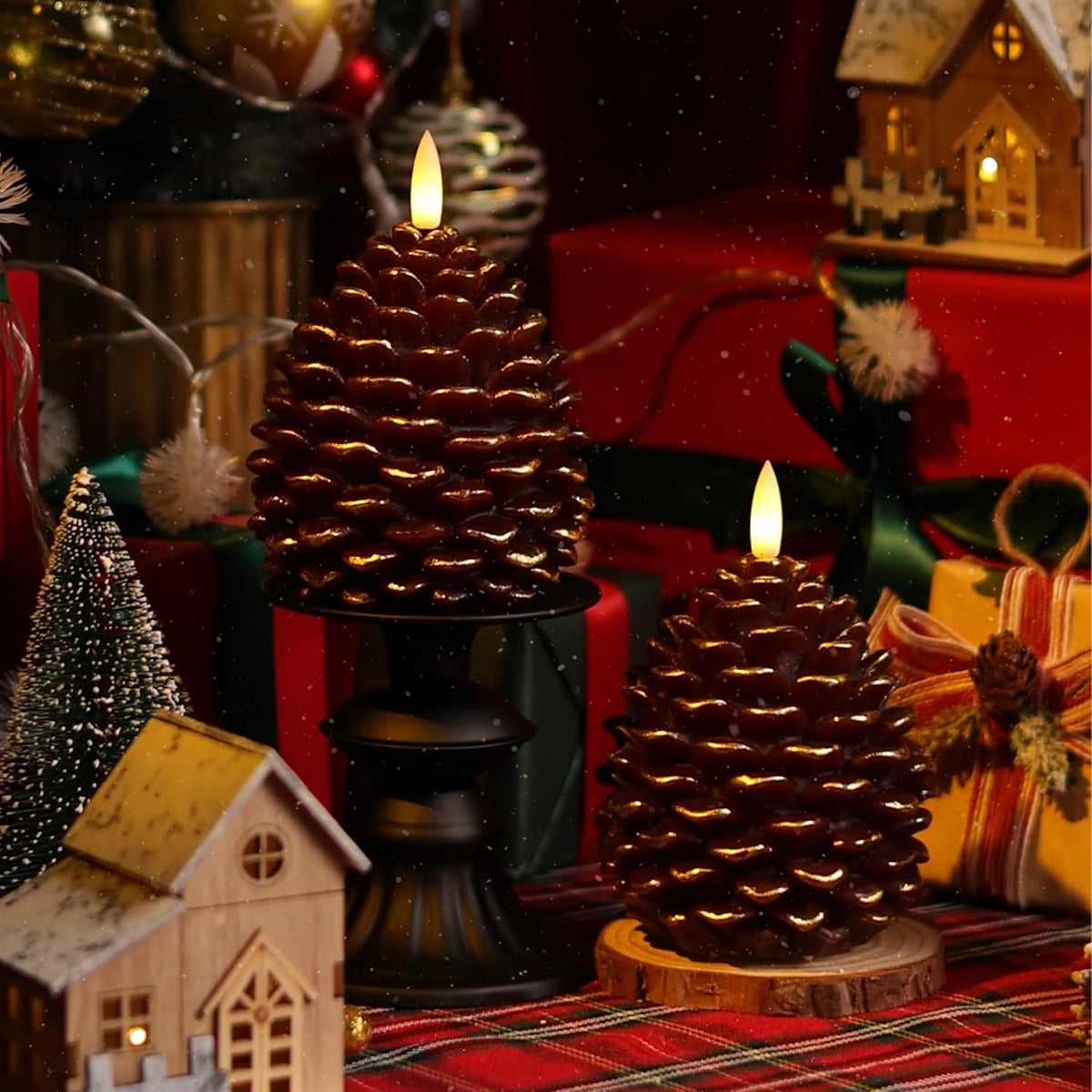 Pine Cone Flameless Candles with 2 to 8 Hour Timer, Battery Operated,2 Pcs
