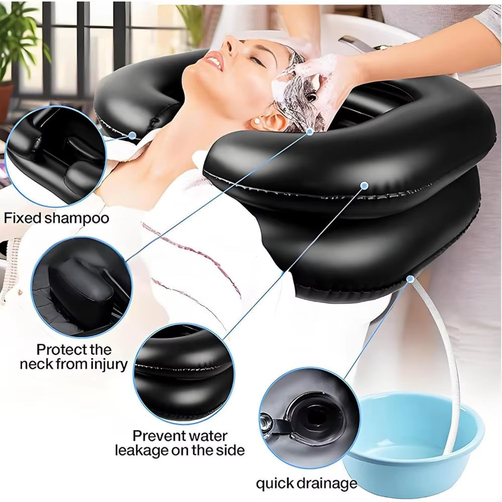 Portable PVC Inflatable Shampoo Wash Basin for Bedridden Elderly Patients Hair Washing Bowl with Drain Hole and Neck Support