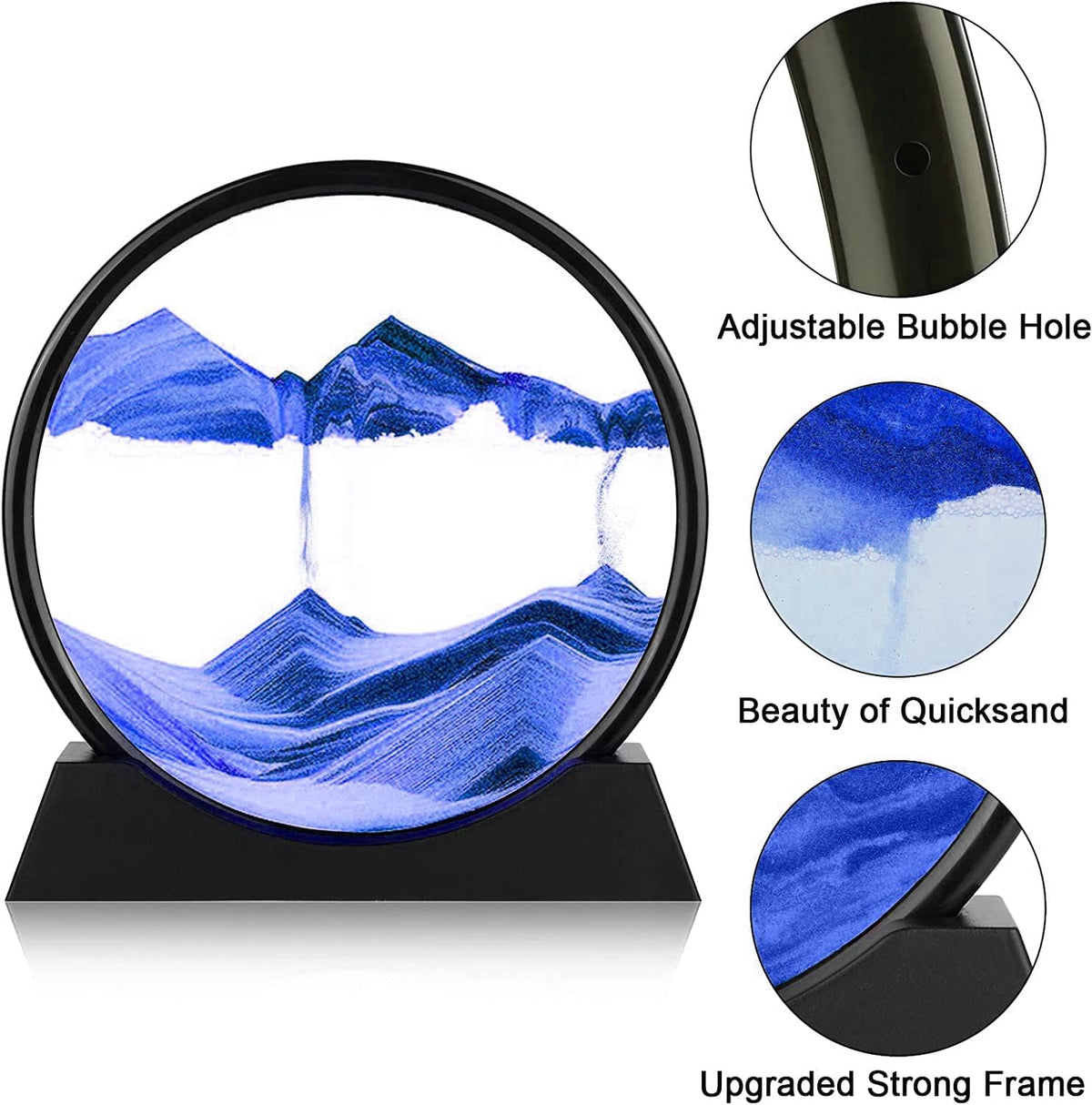3D Dynamic Sand Art Liquid Motion, Moving Sand Art Picture round Glass 3D Deep Sea Sandscape in Motion Display Flowing Sand Painting Relaxing Desk Toys (Blue, 7'')