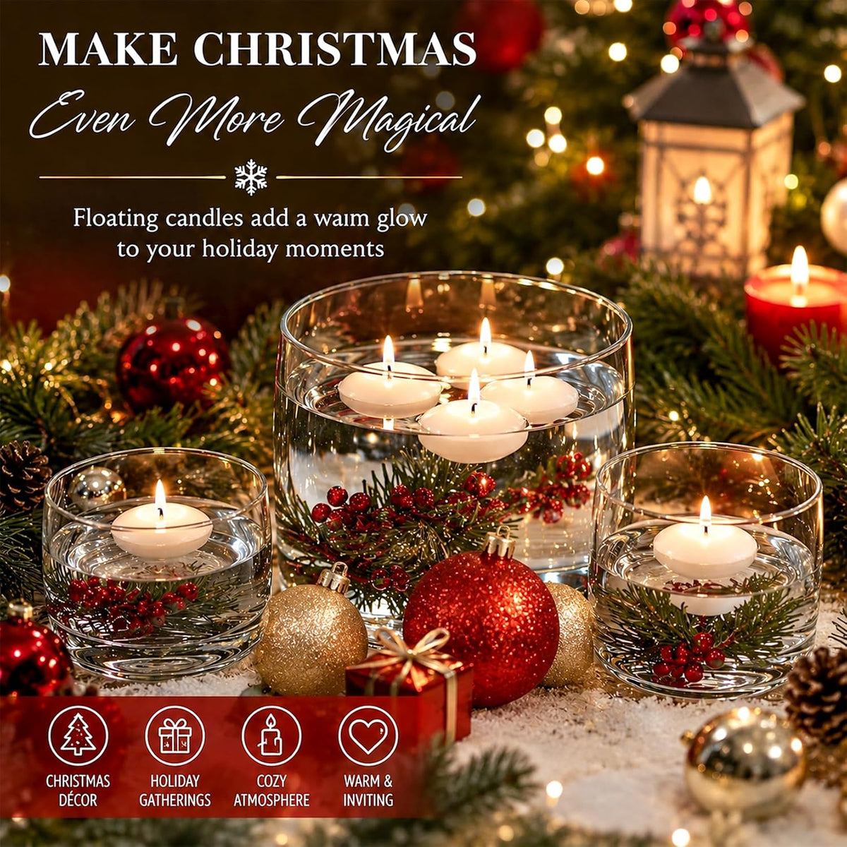 Small white floating candles, 1.5 inch size