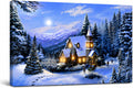 LED Lighted Church Christmas Canvas Wall Art, Winter Woodland Snowy Forest Print, Country Church Holiday Decor, Battery Operated Light up Christmas Wall Picture, 11.75 X 15.75 Inch