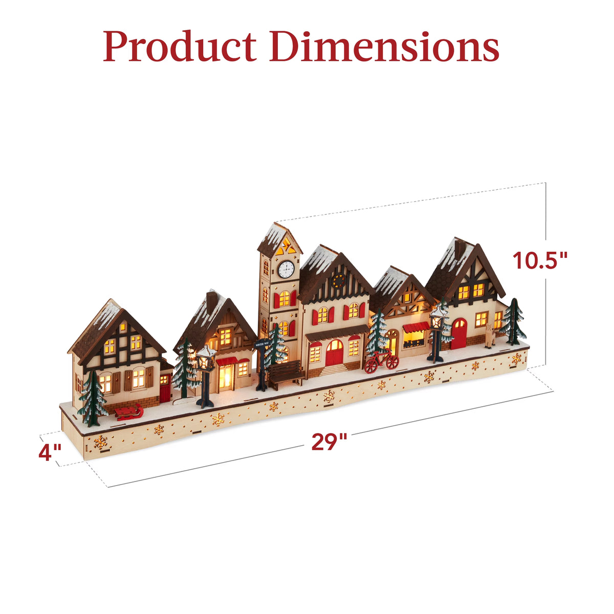 Pre-Lit Wooden Christmas Village, Plug-In/Battery-Powered Winter Mantel Decor W/ 20 LED Lights
