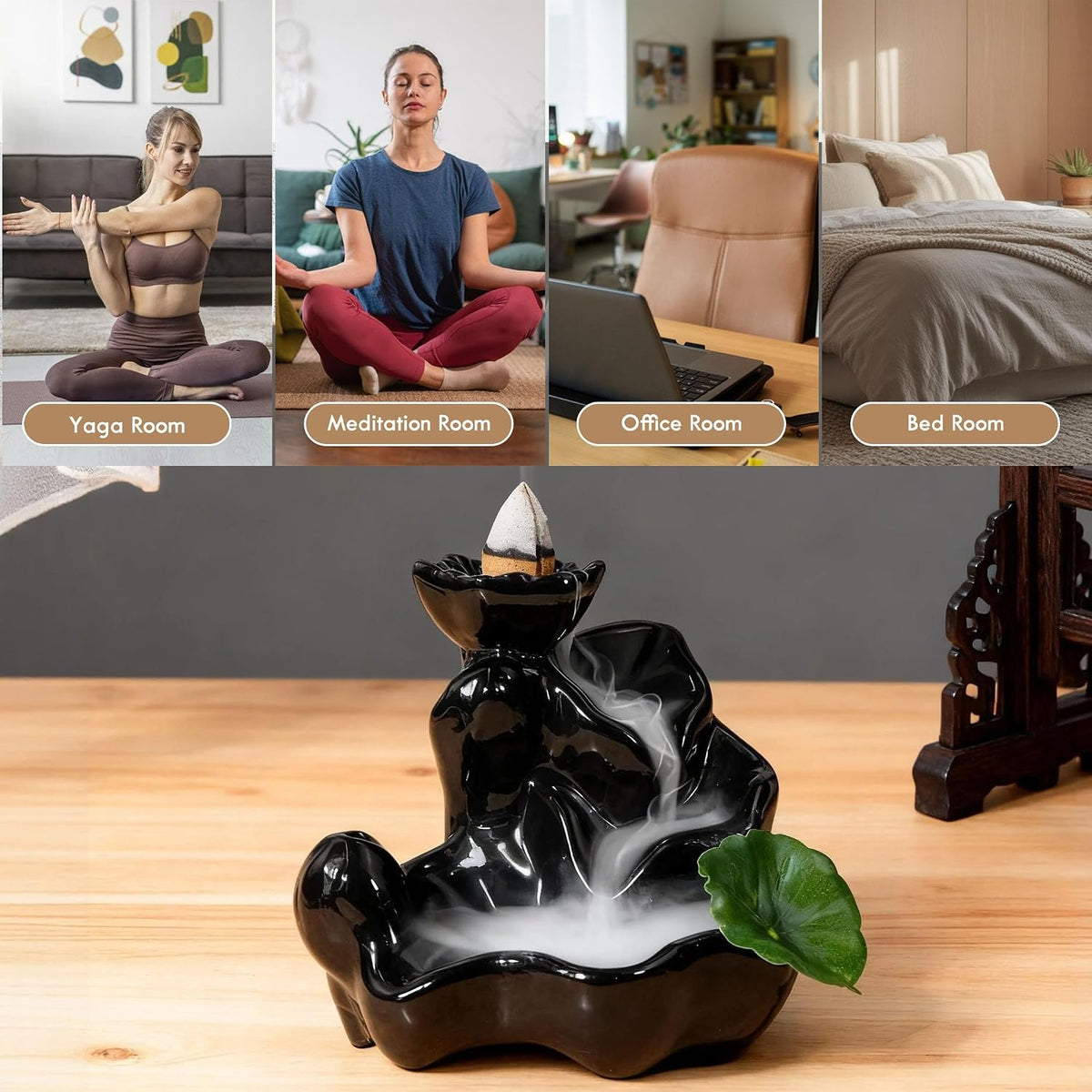Backflow Incense Cones with Burner for Waterfall, 8 Scents 24 PCS