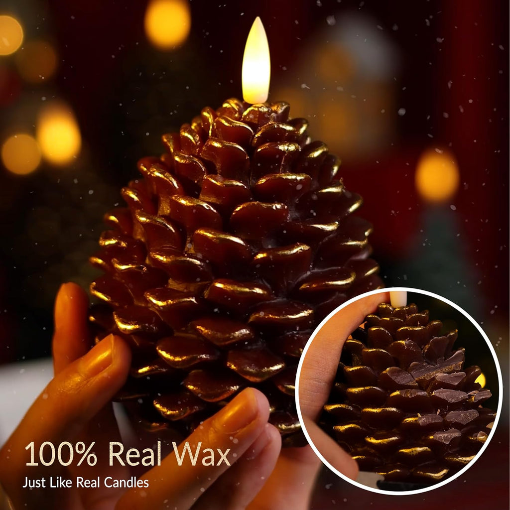 Pine Cone Flameless Candles with 2 to 8 Hour Timer, Battery Operated,2 Pcs
