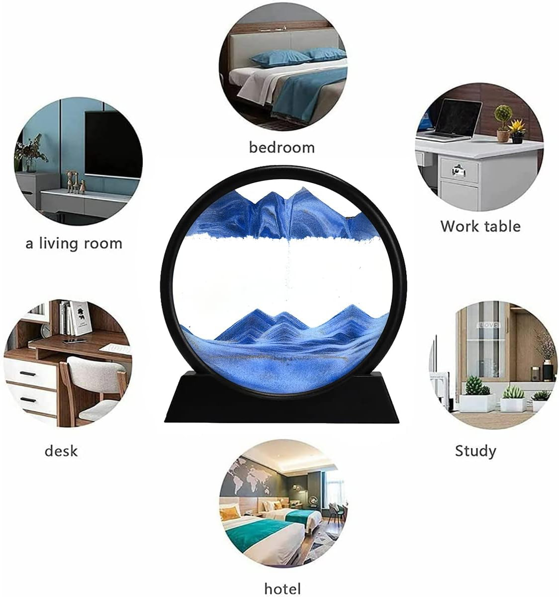 3D Dynamic Sand Art Liquid Motion, Moving Sand Art Picture round Glass 3D Deep Sea Sandscape in Motion Display Flowing Sand Painting Relaxing Desk Toys (Blue, 7'')
