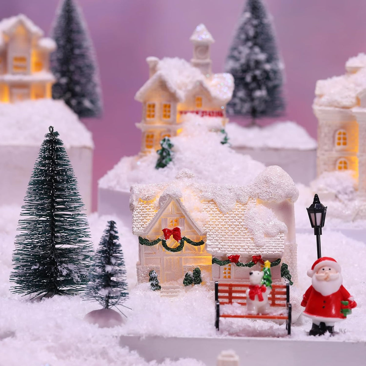 24 Pcs Christmas Houses Village Set with Lights, White, Cute