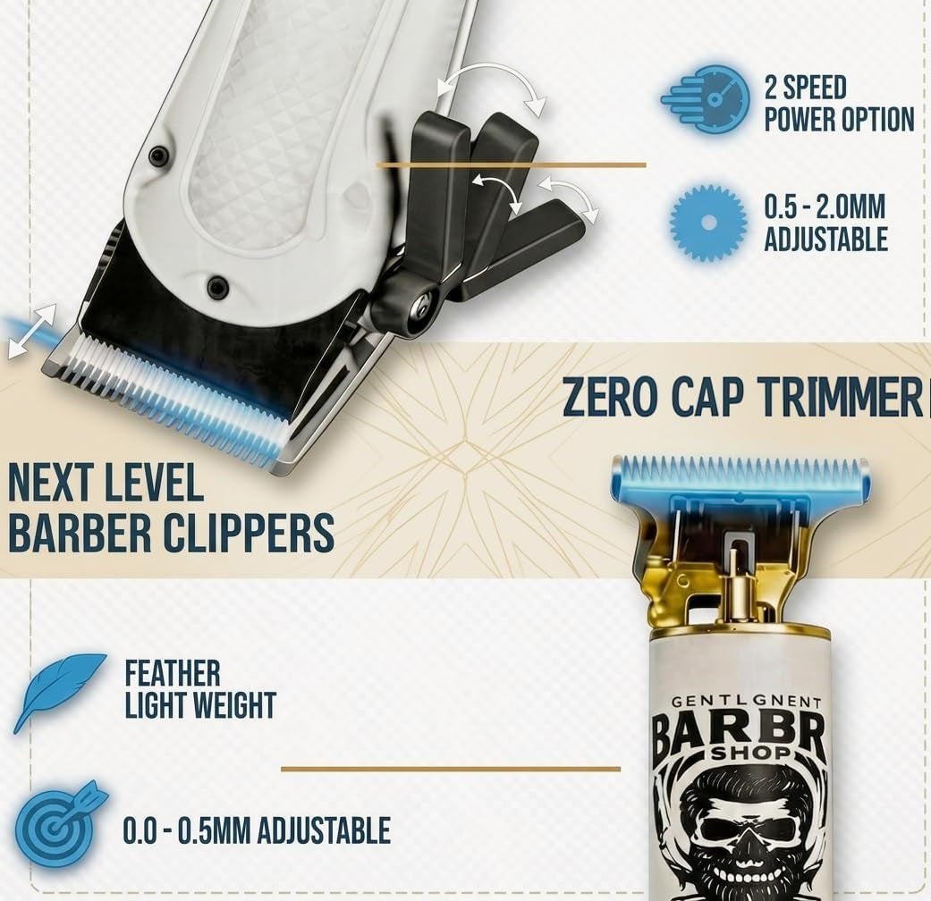 Hair Clippers for Men, Clippers and Trimmers Set, Barber Clippers, Electric Hair Trimmer with Box, Gifts for Men,White