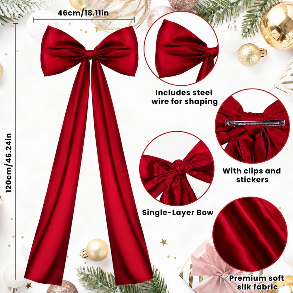 Extra Large Christmas Tree Topper Bow Wine Red Satin Bow Decoration