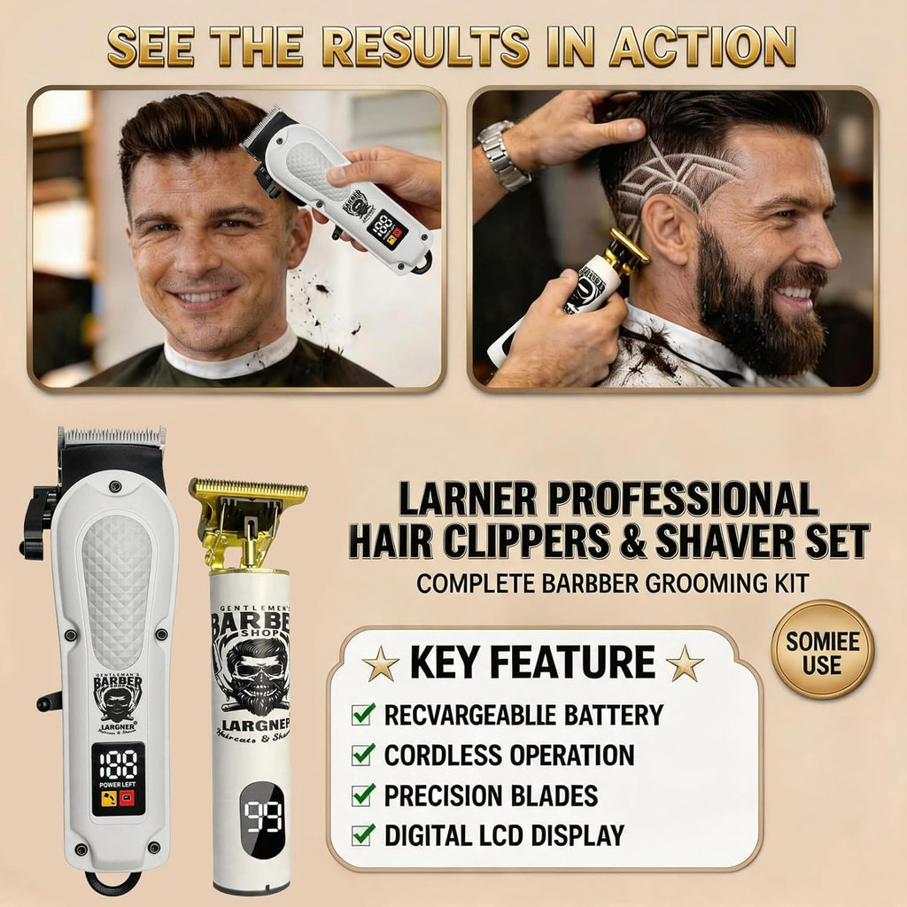 Hair Clippers for Men, Clippers and Trimmers Set, Barber Clippers, Electric Hair Trimmer with Box, Gifts for Men,White